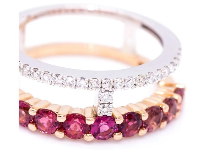 Autre Marque Anello con tormalina e diamanti. Bianco Rosso D'oro - vista 4
