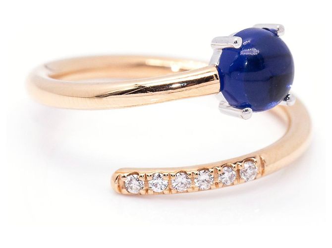 Autre Marque Anello con zaffiro, oro e diamanti Blu navy - vista 2