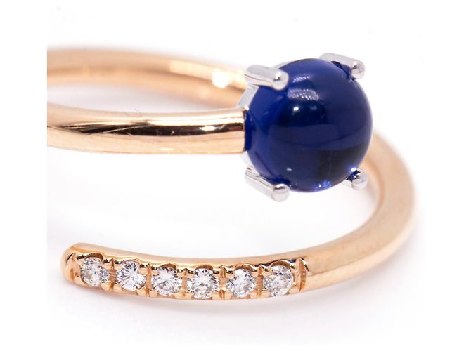 Autre Marque Anello con zaffiro, oro e diamanti Blu navy - vista 5