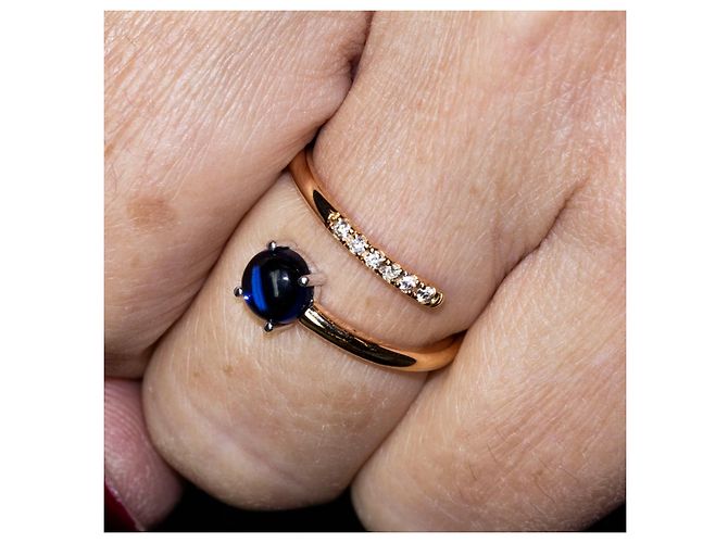 Autre Marque Anello con zaffiro, oro e diamanti Blu navy - vista 6