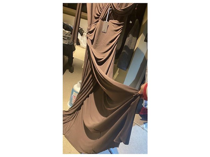 Abito da sera drappeggiato color talpa di Vera Wang Taupe - vista 4
