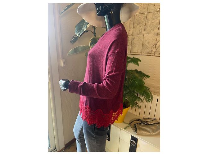 The Kooples Sport Roter Strickpullover mit Spitze Bordeaux - Ansicht 2