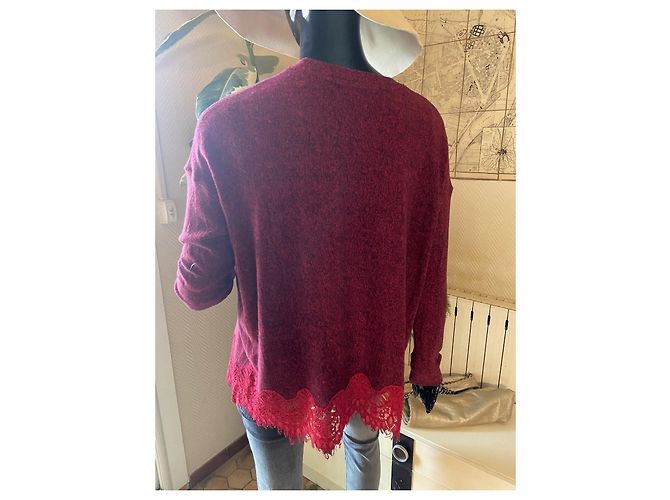 The Kooples Sport Roter Strickpullover mit Spitze Bordeaux - Ansicht 3