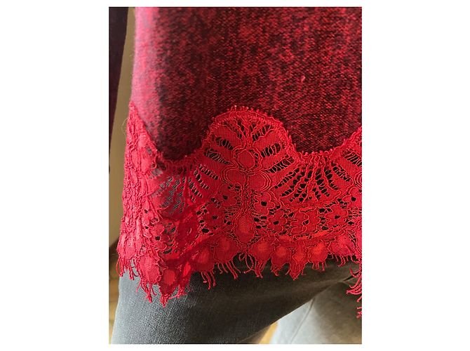 The Kooples Sport Roter Strickpullover mit Spitze Bordeaux - Ansicht 5