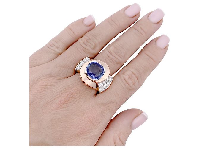 inconnue Roségold-Panzerring, Diamanten, Saphiren. - Ansicht 4