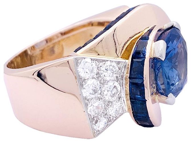 inconnue Roségold-Panzerring, Diamanten, Saphiren. - Ansicht 5