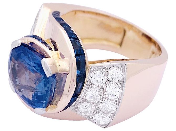 inconnue Roségold-Panzerring, Diamanten, Saphiren. - Ansicht 6
