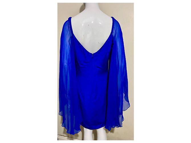 Marchesa Vestido de seda azul real de Machesa Notte con mangas de mago - vista 2