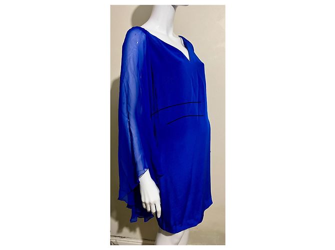 Marchesa Vestido de seda azul real de Machesa Notte con mangas de mago - vista 3