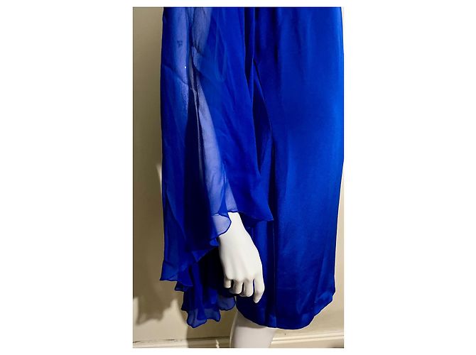 Marchesa Vestido de seda azul real de Machesa Notte con mangas de mago - vista 4
