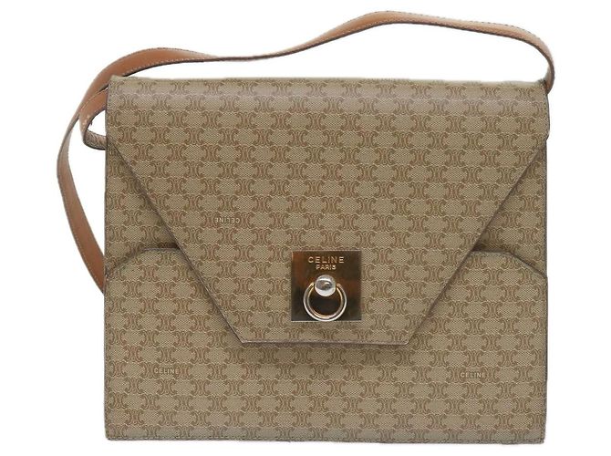 Céline CELINE Borsa a tracolla in tela macadam PVC Beige Marrone Auth yk9762 - vista 13