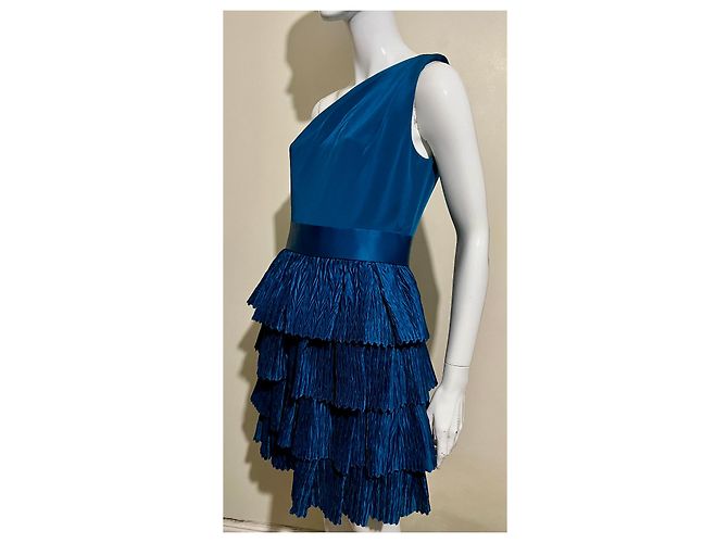 Marchesa Blaugrünes Seidenkleid mit Rock im Origami-Stil - Ansicht 2