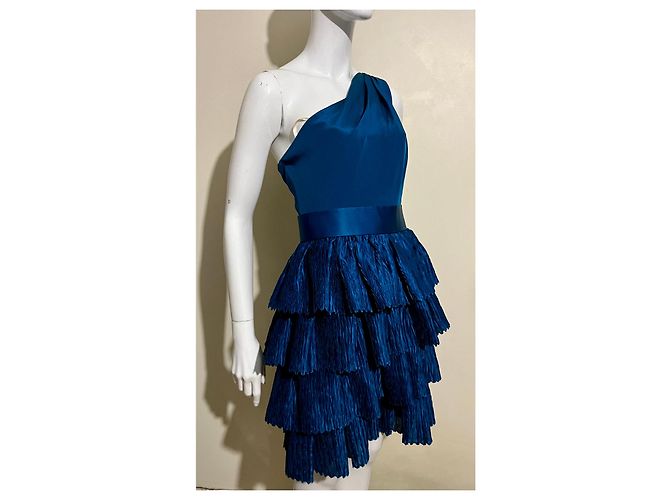 Marchesa Blaugrünes Seidenkleid mit Rock im Origami-Stil - Ansicht 3