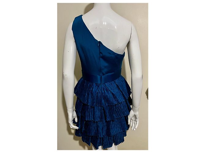 Marchesa Blaugrünes Seidenkleid mit Rock im Origami-Stil - Ansicht 4