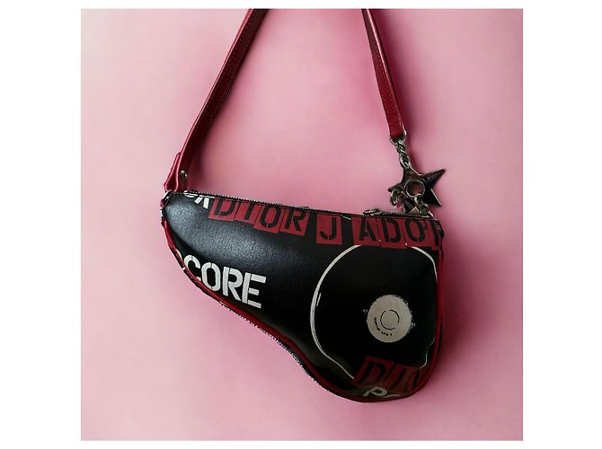 Borsa Christian Dior Saddle Nera e Rossa in Pelle Nero Rosso - vista 7