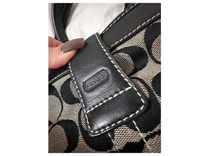Borsa shopping Coach nera e beige in tela Nero - vista 11