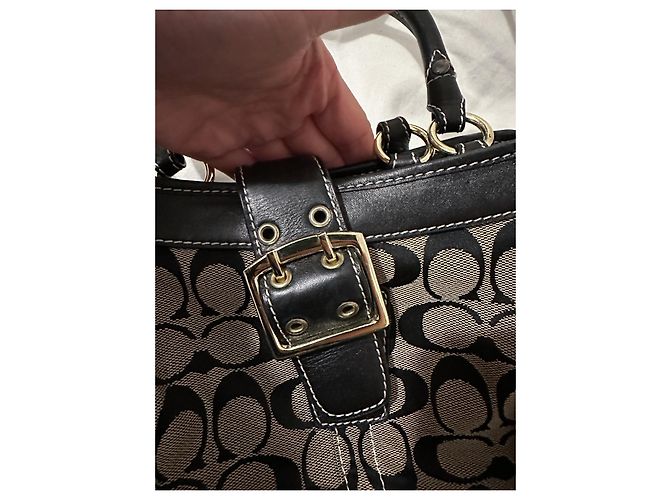 Borsa shopping Coach nera e beige in tela Nero - vista 12