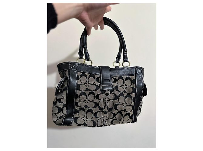 Borsa shopping Coach nera e beige in tela Nero - vista 4