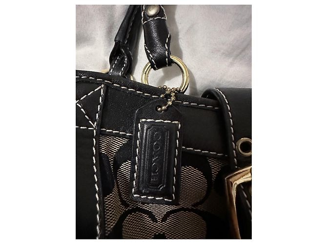 Borsa shopping Coach nera e beige in tela Nero - vista 5