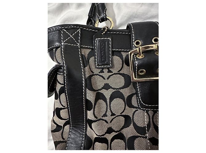 Borsa shopping Coach nera e beige in tela Nero - vista 6