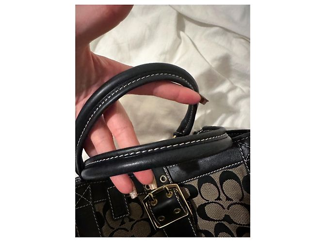 Borsa shopping Coach nera e beige in tela Nero - vista 7
