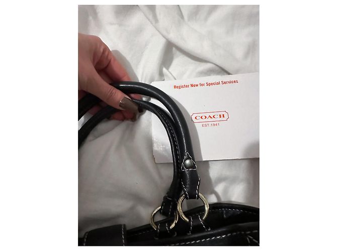 Borsa shopping Coach nera e beige in tela Nero - vista 8