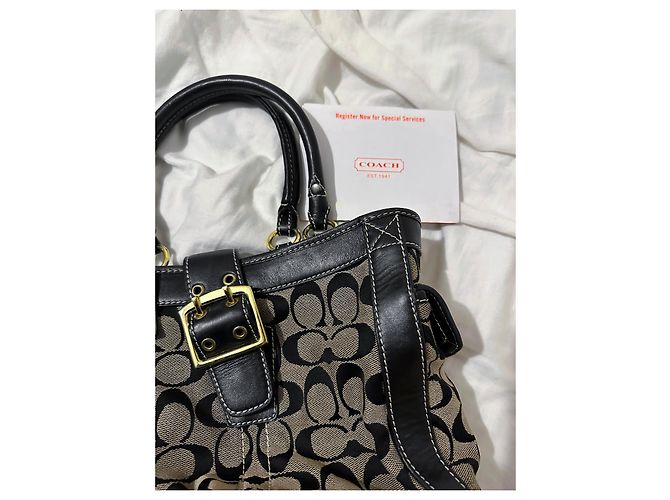 Borsa shopping Coach nera e beige in tela Nero - vista 9