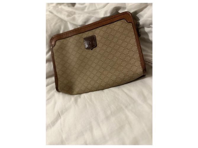 Pochette Céline Triomphe Marrone Pelle e Tela Beige Marrone chiaro Marrone scuro - vista 2