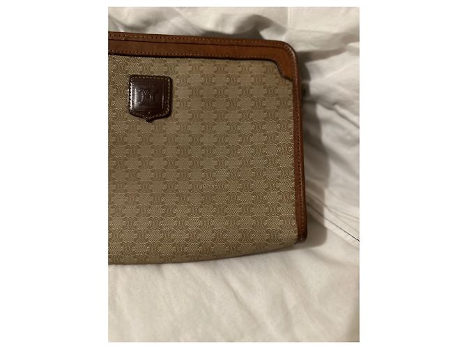 Pochette Céline Triomphe Marrone Pelle e Tela Beige Marrone chiaro Marrone scuro - vista 3