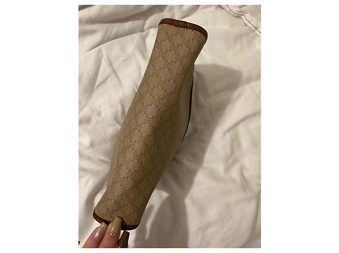Pochette Céline Triomphe Marrone Pelle e Tela Beige Marrone chiaro Marrone scuro - vista 6