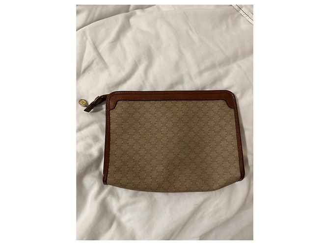Pochette Céline Triomphe Marrone Pelle e Tela Beige Marrone chiaro Marrone scuro - vista 7
