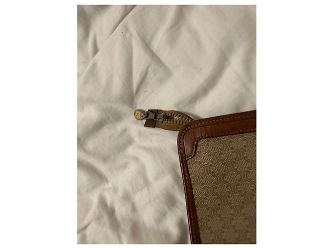 Pochette Céline Triomphe Marrone Pelle e Tela Beige Marrone chiaro Marrone scuro - vista 8