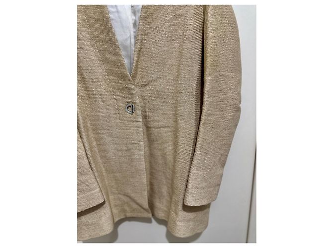 Chaqueta Blazer Sandro Beige de Algodón y Lino - vista 2