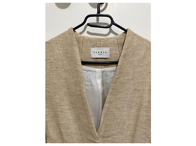 Chaqueta Blazer Sandro Beige de Algodón y Lino - vista 3