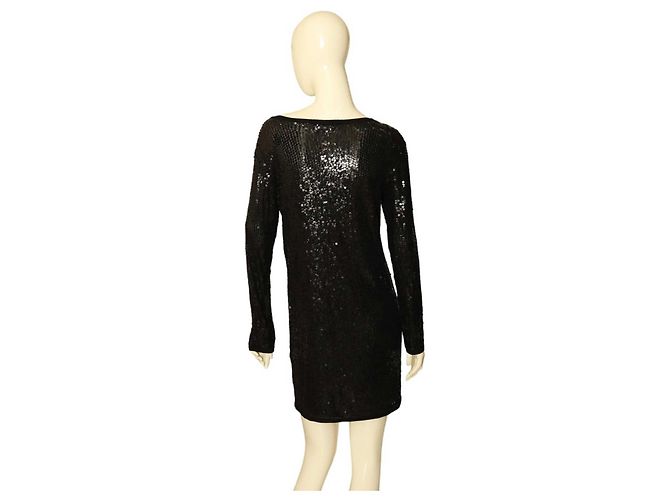 Chloé Abito Corto Nero con Paillettes a Maniche Lunghe - vista 2