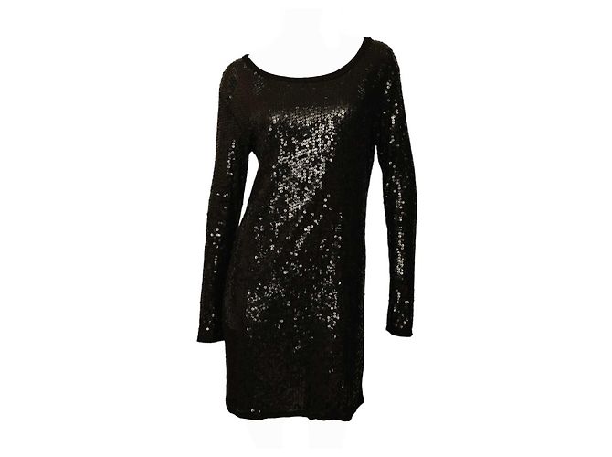 Chloé Abito Corto Nero con Paillettes a Maniche Lunghe - vista 3