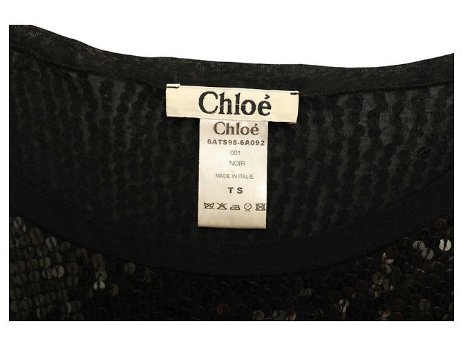 Chloé Abito Corto Nero con Paillettes a Maniche Lunghe - vista 4