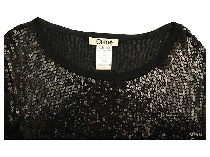 Chloé Abito Corto Nero con Paillettes a Maniche Lunghe - vista 8