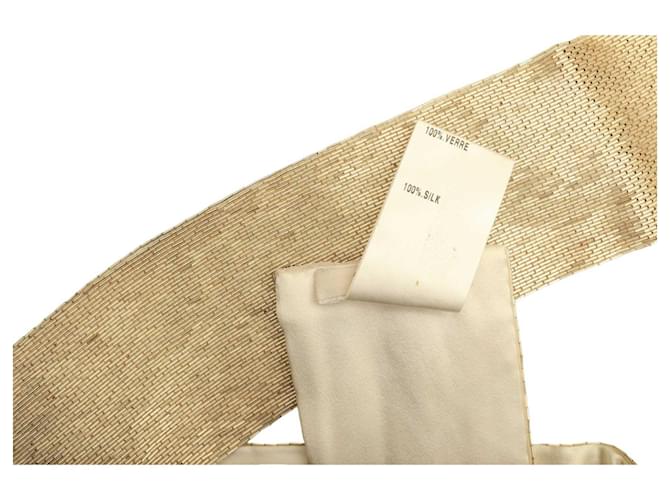 Chloé sciarpa di seta beige con paillettes - vista 8