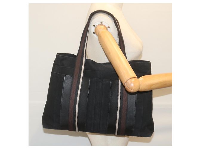 Hermès HERMES Troca Horizontal MM Einkaufstasche Canvas Schwarz Braun Auth bs10304 - Ansicht 19