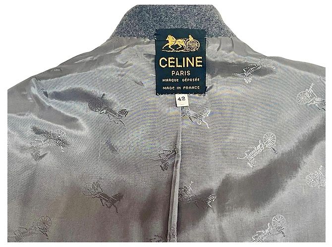 Conjunto Céline casaco e saia-calça de lã cinza escuro Cinza antracite Gold hardware - vista 10