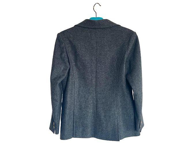 Conjunto Céline casaco e saia-calça de lã cinza escuro Cinza antracite Gold hardware - vista 11