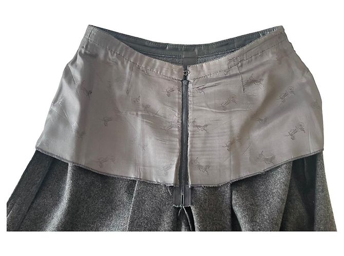 Conjunto Céline casaco e saia-calça de lã cinza escuro Cinza antracite Gold hardware - vista 15