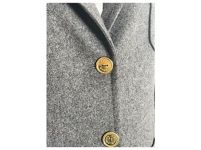 Conjunto Céline casaco e saia-calça de lã cinza escuro Cinza antracite Gold hardware - vista 5