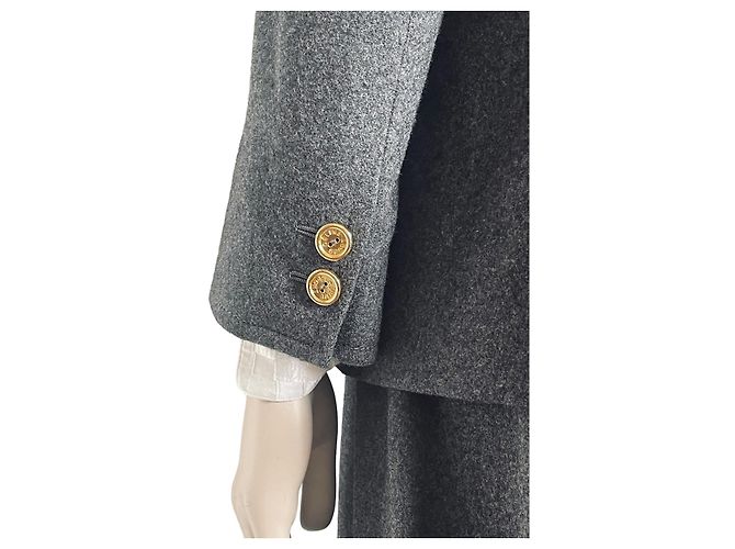 Conjunto Céline casaco e saia-calça de lã cinza escuro Cinza antracite Gold hardware - vista 6
