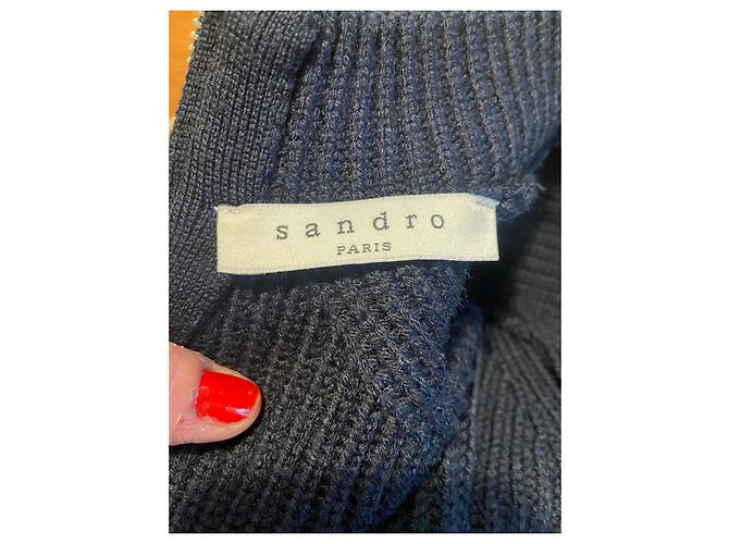 Jersey Sandro Azul Marino de Lana con Cremallera Trasera - vista 7