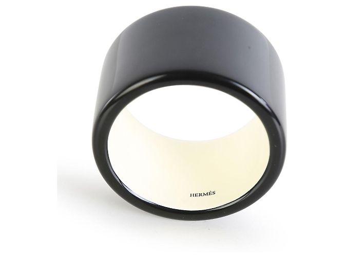 Hermès Bracciale rigido super largo Hermes in resina nera e bianco sporco Nero - vista 3