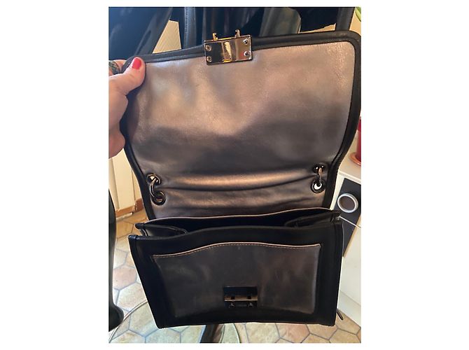 Borsa a tracolla Karl Lagerfeld in pelle nera e tweed Nero Grigio - vista 10