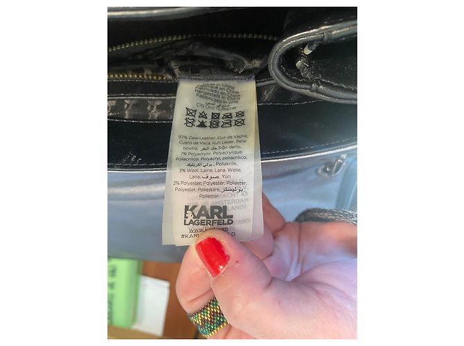 Borsa a tracolla Karl Lagerfeld in pelle nera e tweed Nero Grigio - vista 13