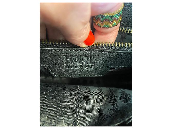 Borsa a tracolla Karl Lagerfeld in pelle nera e tweed Nero Grigio - vista 14